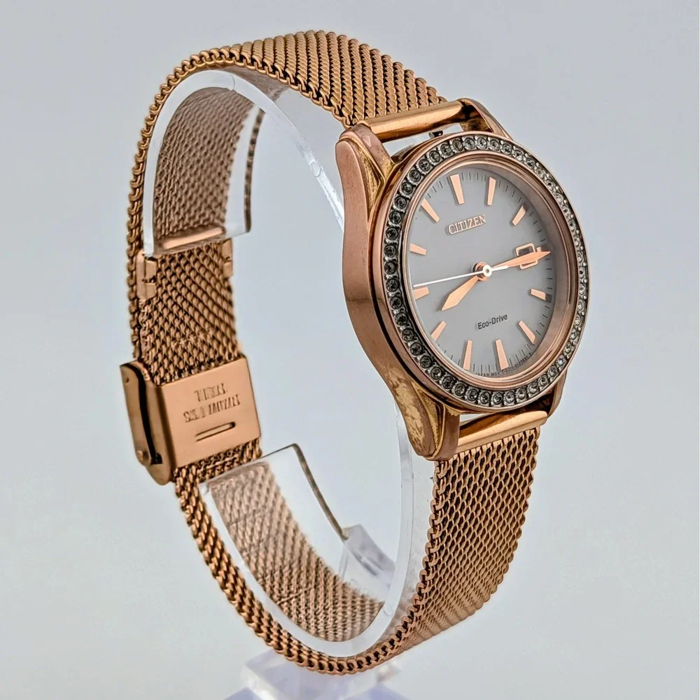 Citizen Eco-Drive Silhouette E011-S094488 Rose Gold Swarovski Crystal Watch 30mm